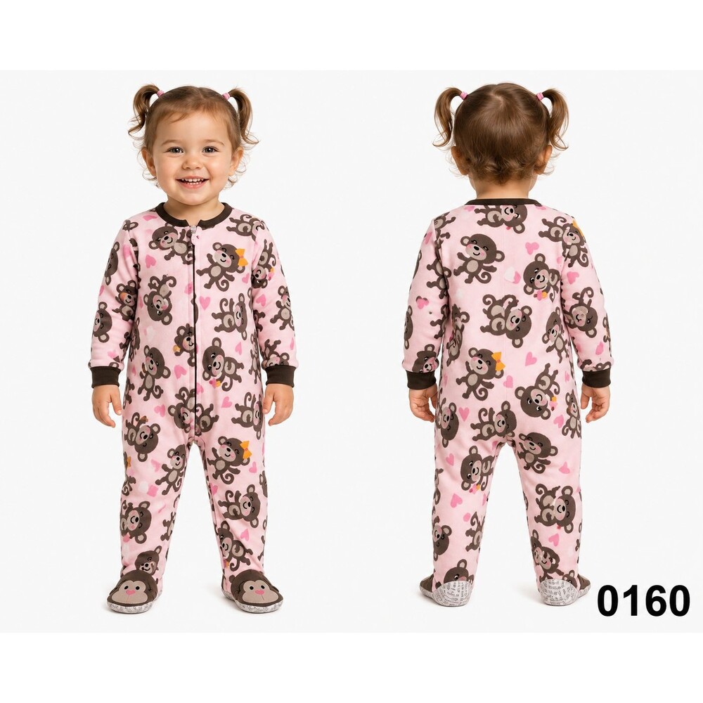 Carter’s Toddler Girl Pink Monkey & Hearts Fleece Footed Sleeper - 2T - 0160